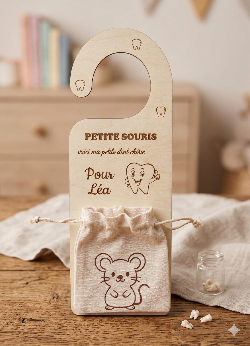 Accroche-porte Petite Souris personnalisé en bois